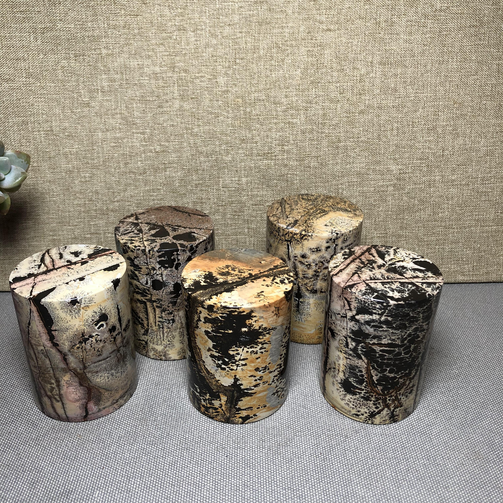 wholesale 5pcs Natural Chinese Painting Stone Quartz Crystal cylinder home decor