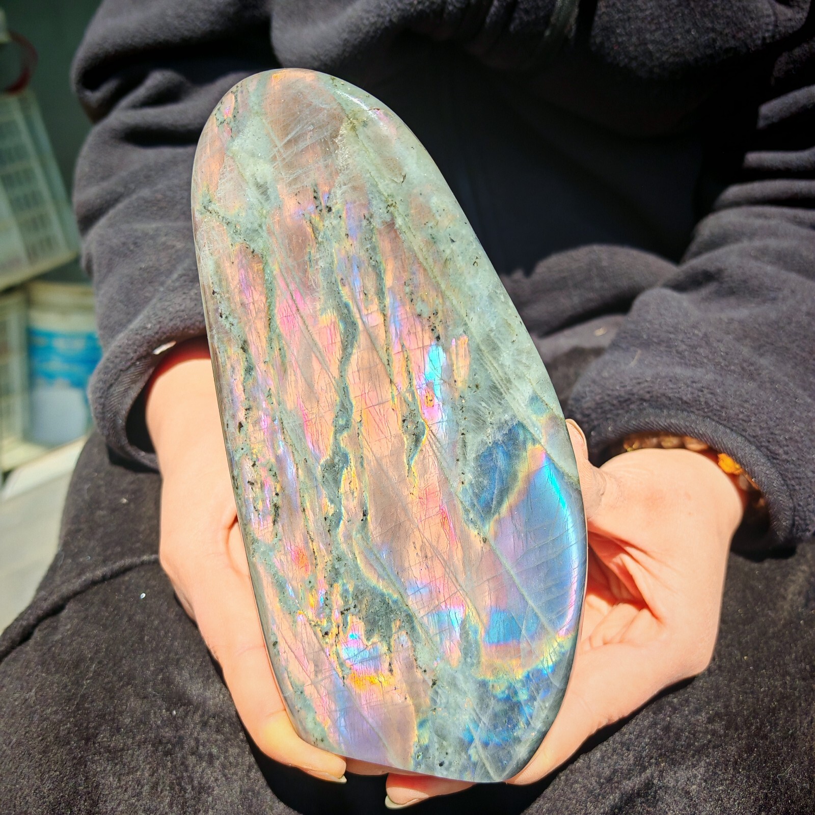 3.41LB RARE Natural crystal Labradorite that emits purple light beauty