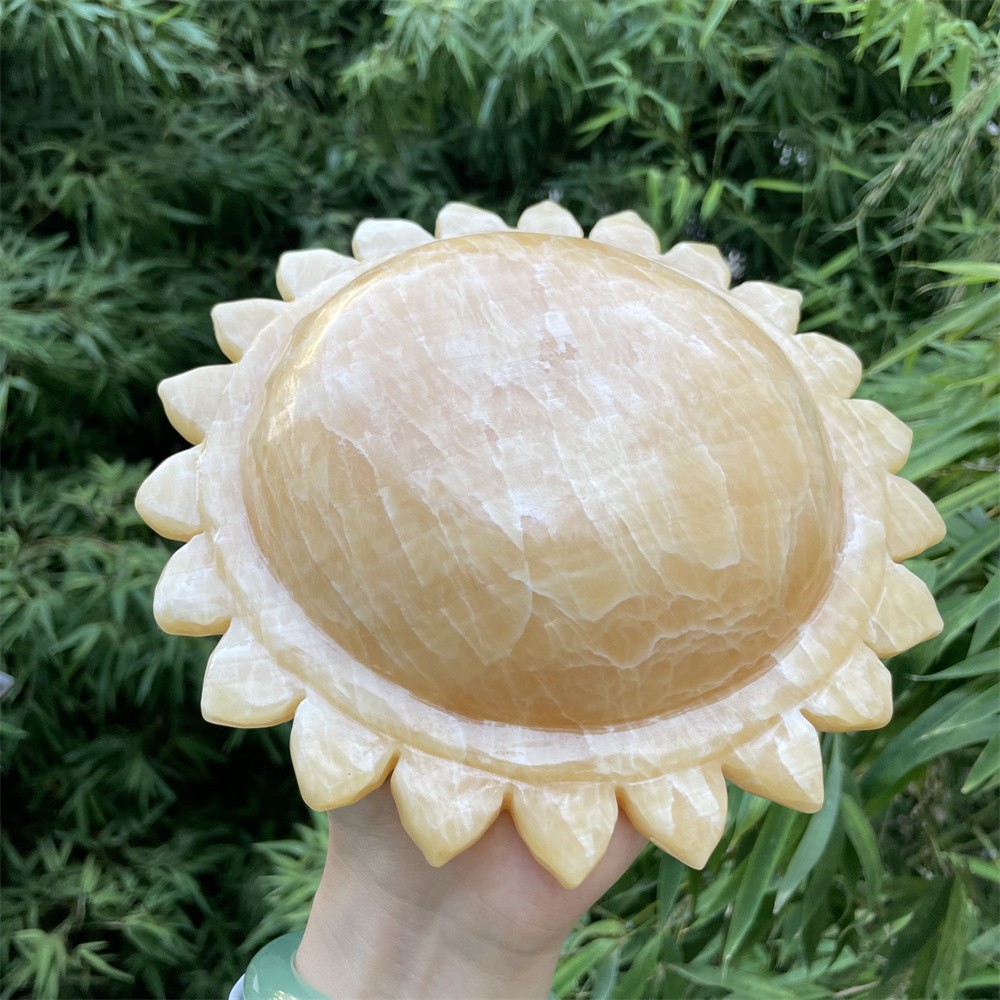 3.7LB 7.2″ Natural Yellow Calcite Sun Carved Crystal Quartz Energy Gift