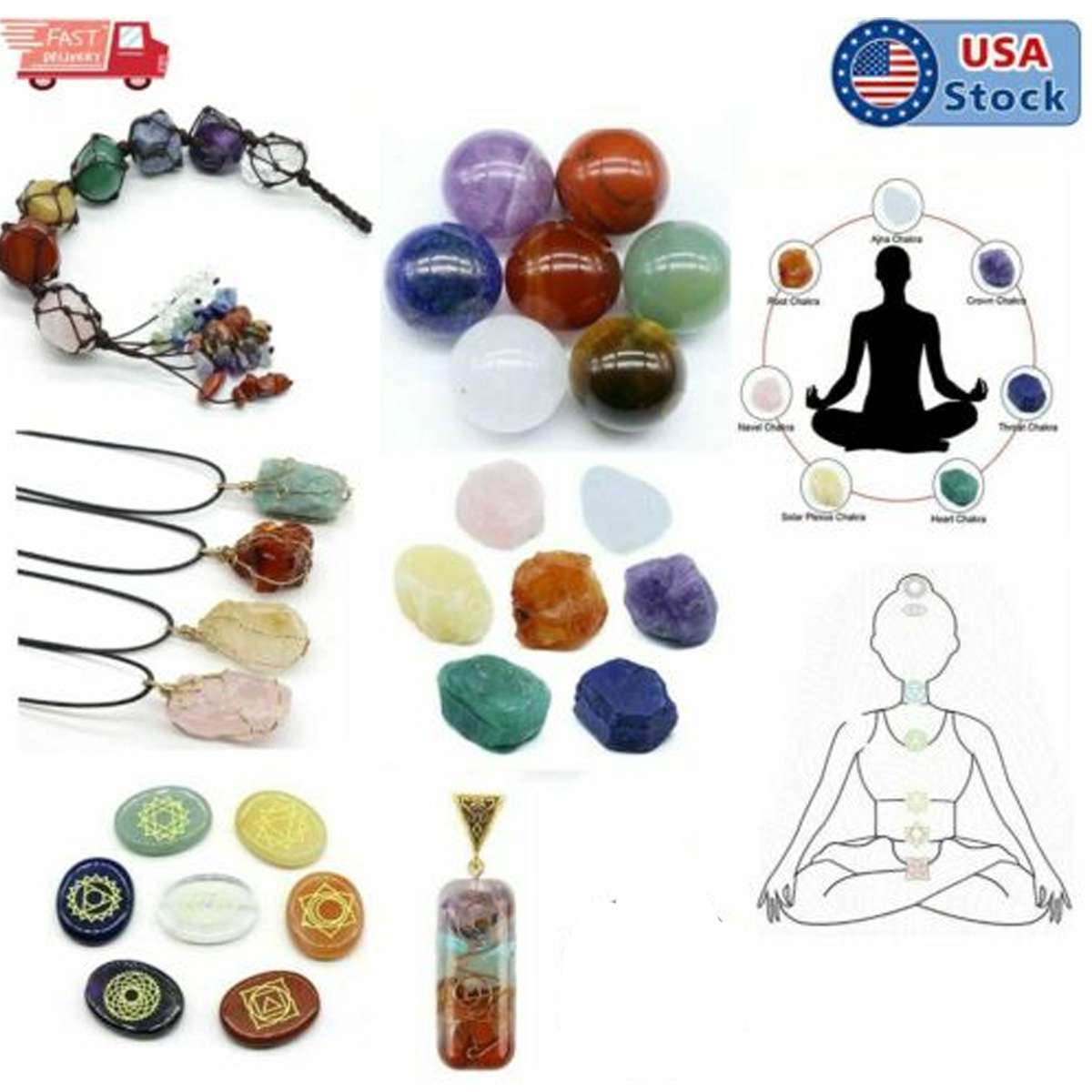 7 Chakra Stones Crystal Reiki Healing Healing Palm Natural Gemstone Quartz USA