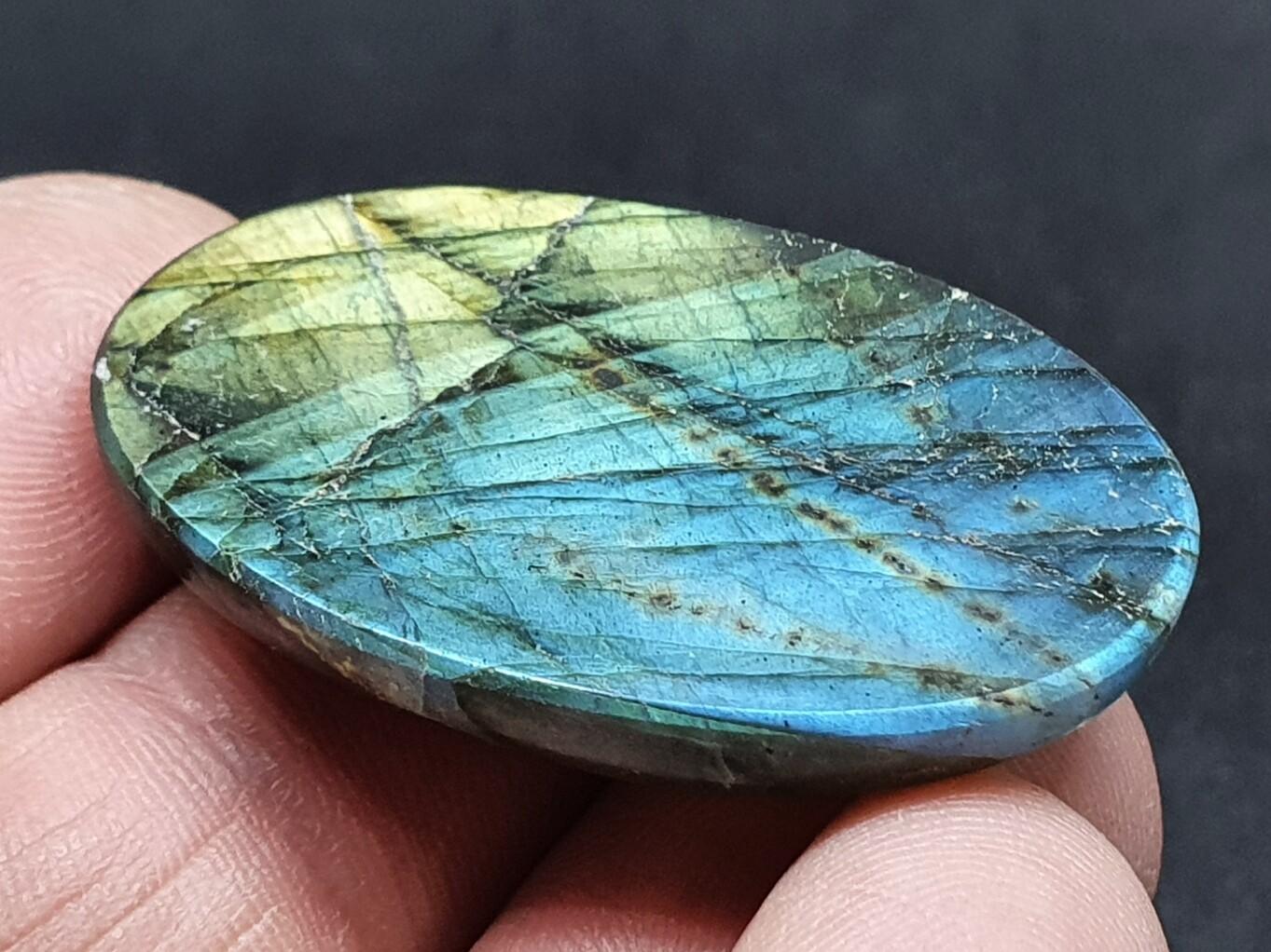 Labradorite Cabochon Oval High Grade 42 x 24 x 9mm 65 Ct Palm Stone Gemstone LB1