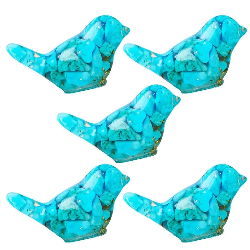 Natural Blue Turquoise Quartz Crystal Gravel Bird Drop Glue Mini Resin Statue