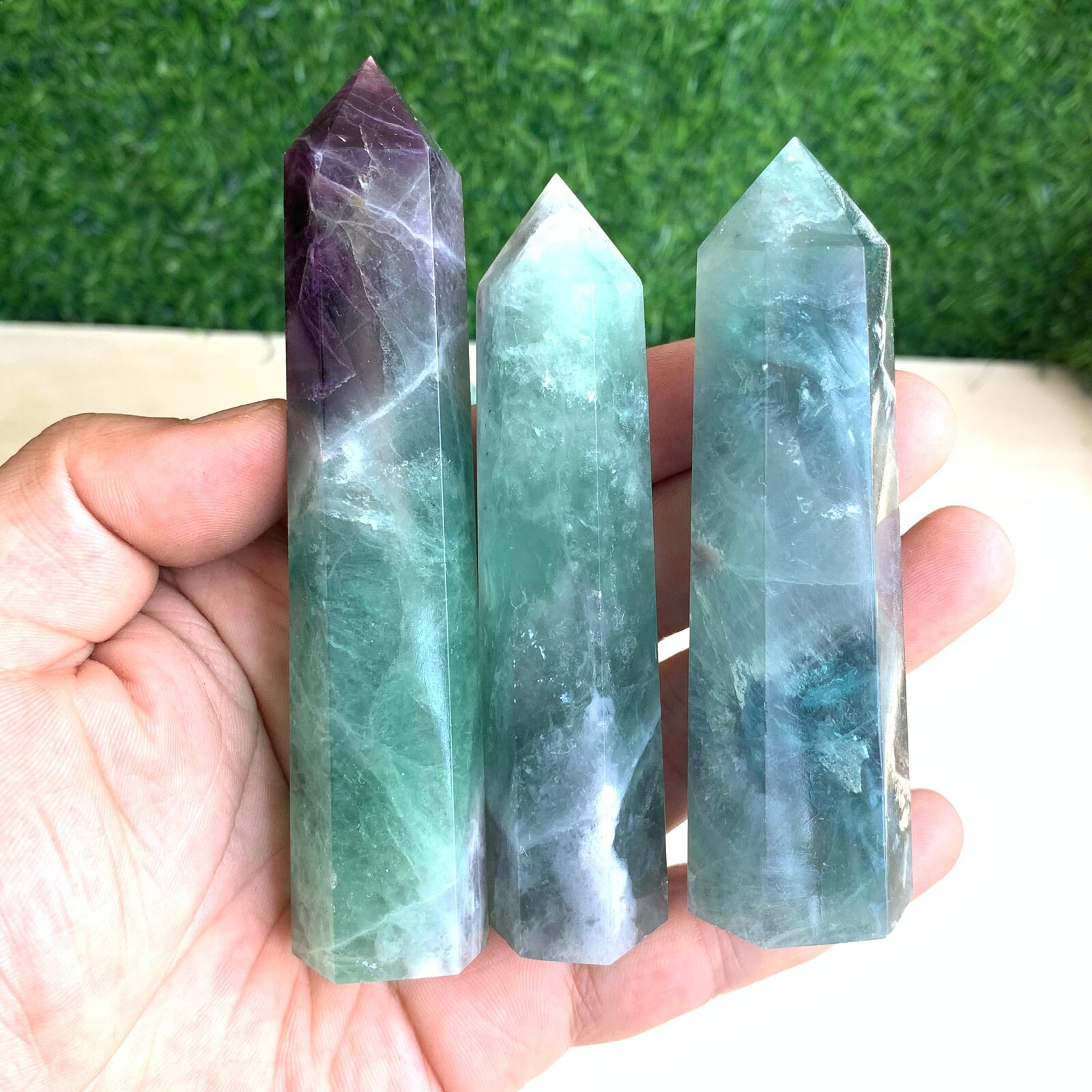 7pcs Natural fluorite quartz obelisk crystal wand point healing 60-100mm