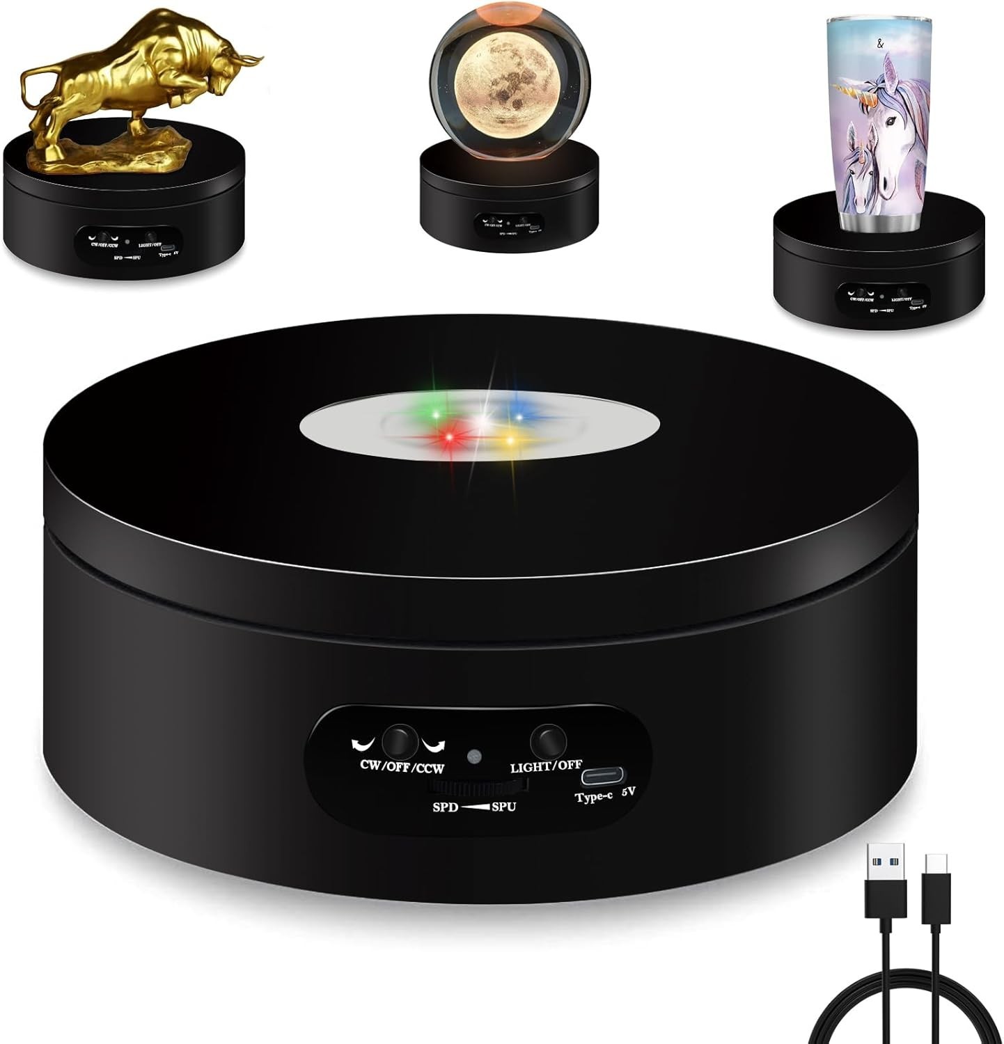 LED Rotating Display Stand 360° Lighted Base for Crystal Glass Art 4.72in