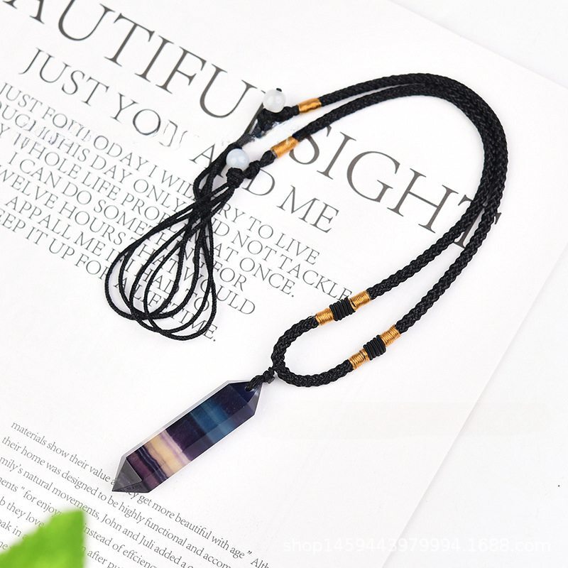 Natural Rainbow Fluorite Quartz Crystal Pendant Reiki Healing Gemstone Necklace