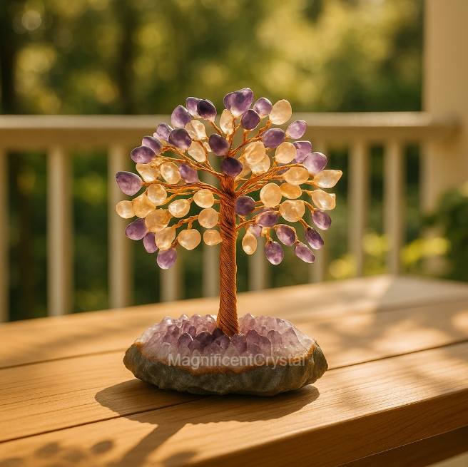 Healing Amethyst Citrine Tree of Life Crystal Decor Display Spiritual Energy