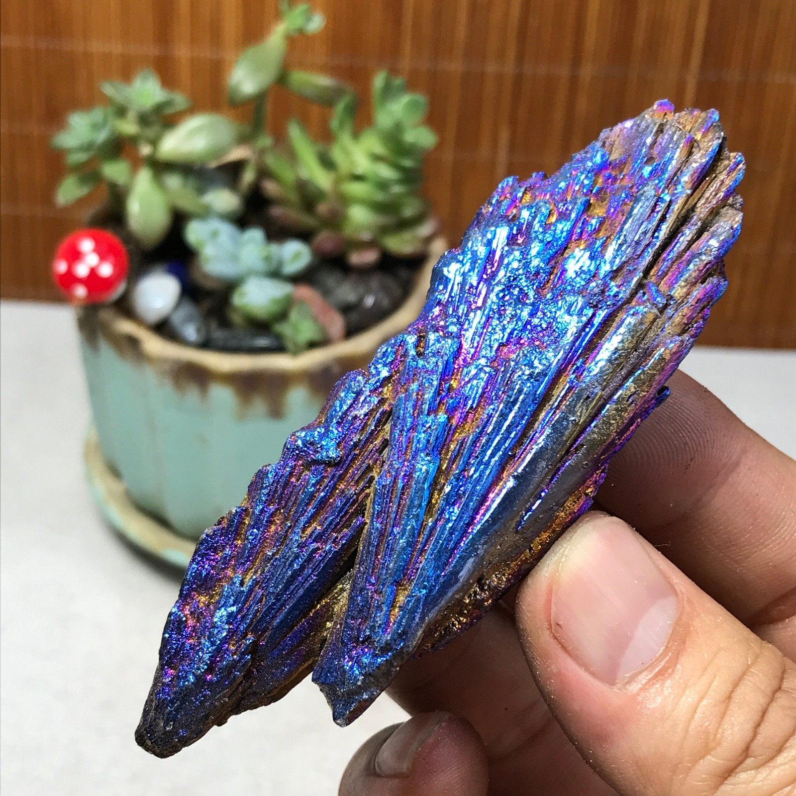 electroplated rainbow tourmaline rutilated uncut crystal specimen 62g A5567