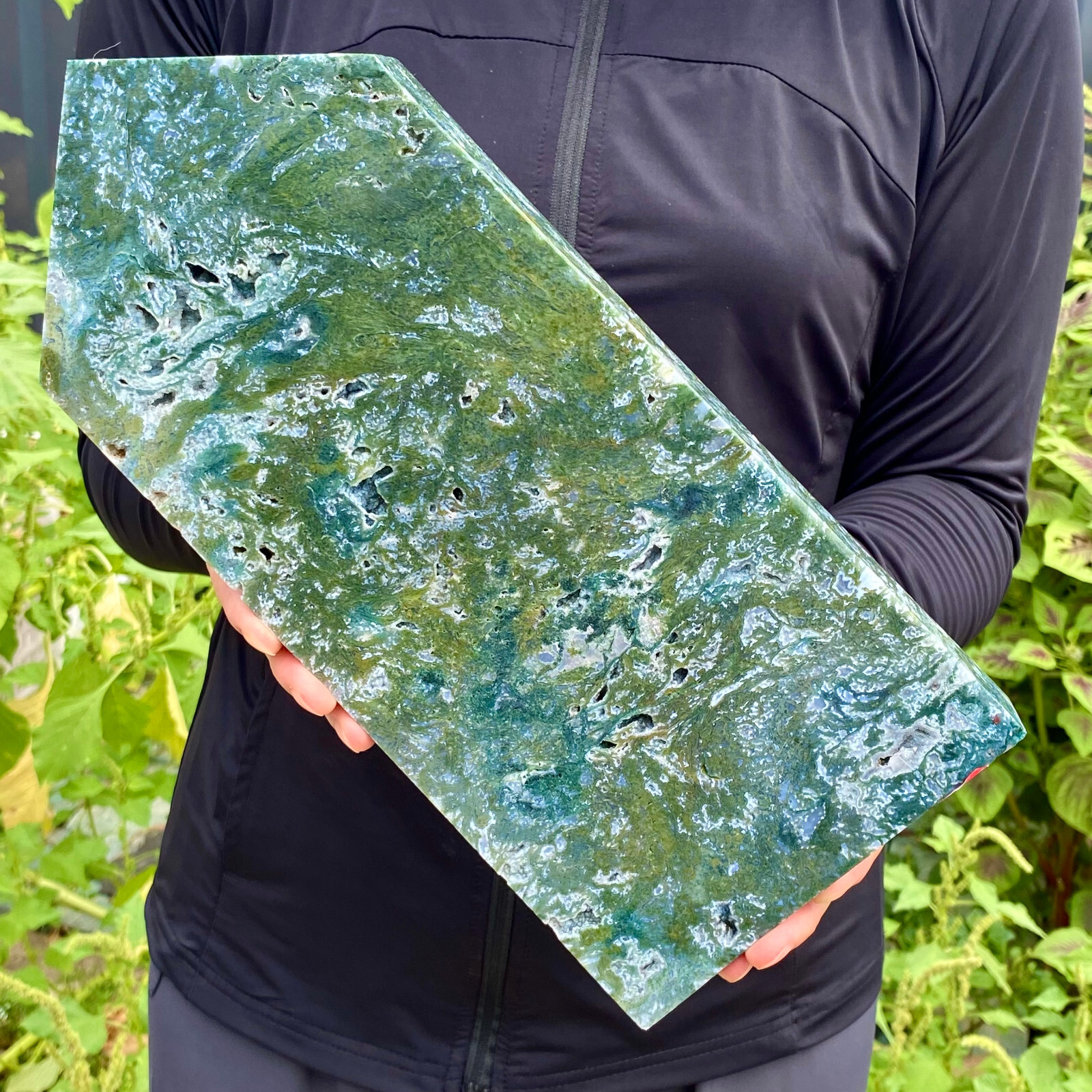 6.1LB Natural green moss agate quartz crystal obelisk aura healing