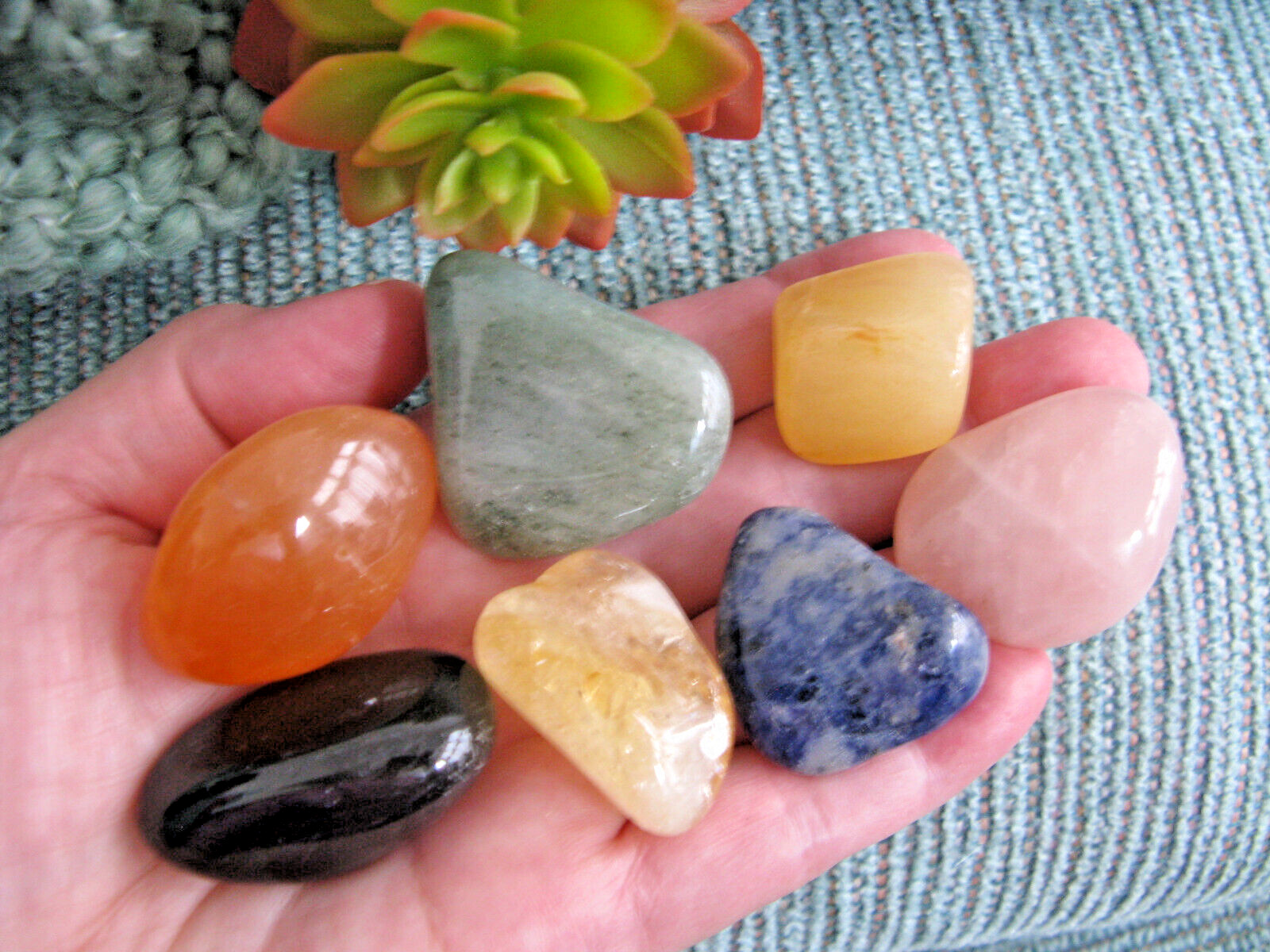 NEW LARGE CHAKRA CRYSTAL HEALING TUMBLED NATURAL GEMSTONE SET OF 7