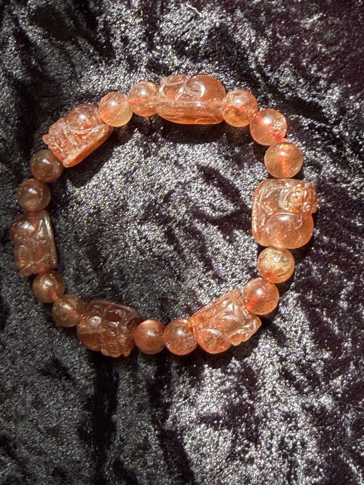14mm Natural Pixiu Sunstone Flashy Crystal Bracelet Fits 7-7.5” Wrists