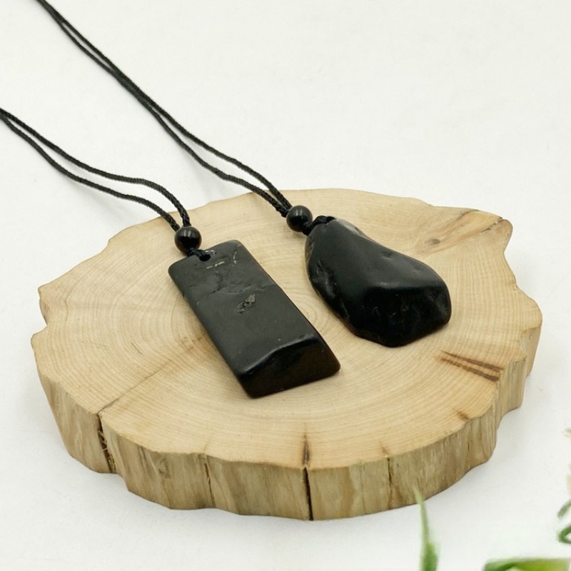 Shungite black original stone retro style random shaped energy stone pendant