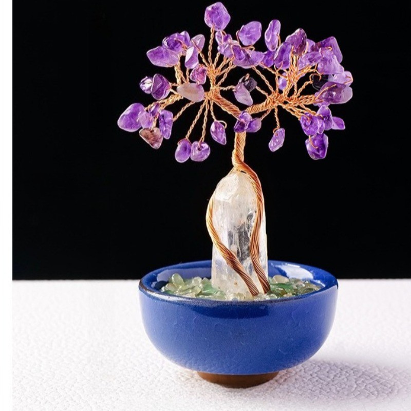 Handmade Copper Wire Wrapped Natural Crystal Tree w/Ceramic Bowl – Lucky Energy