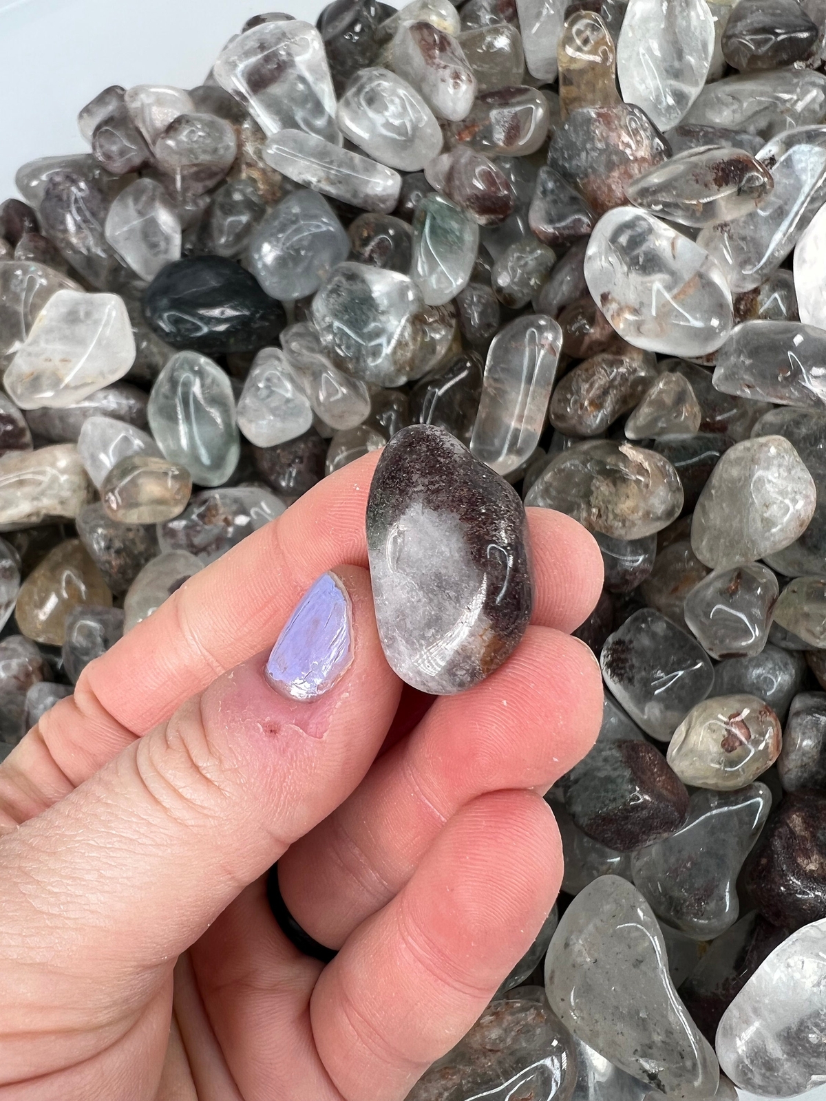 Garden Quartz Crystal Tumbled Stone, Natural Lodolite Quartz Crystal from Brazil