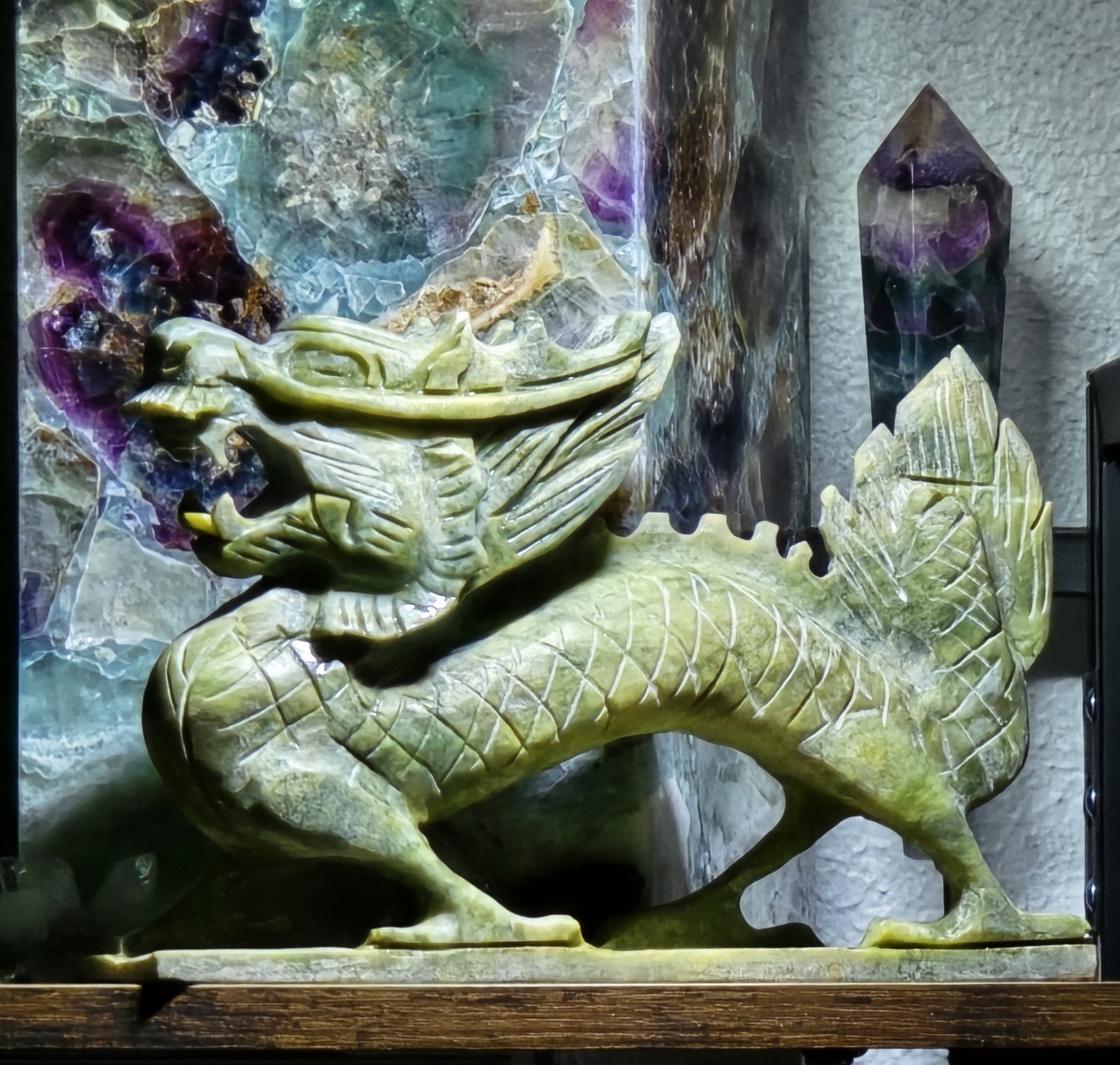 Vintage Carved Xiuyan Jade Chinese Dragon, Large, Lovely Piece!