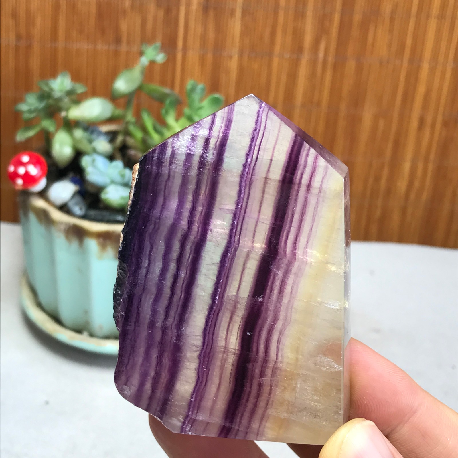 172g Natural candy Fluorite Polish/Rough wand Crystal free standing 75mm A1301