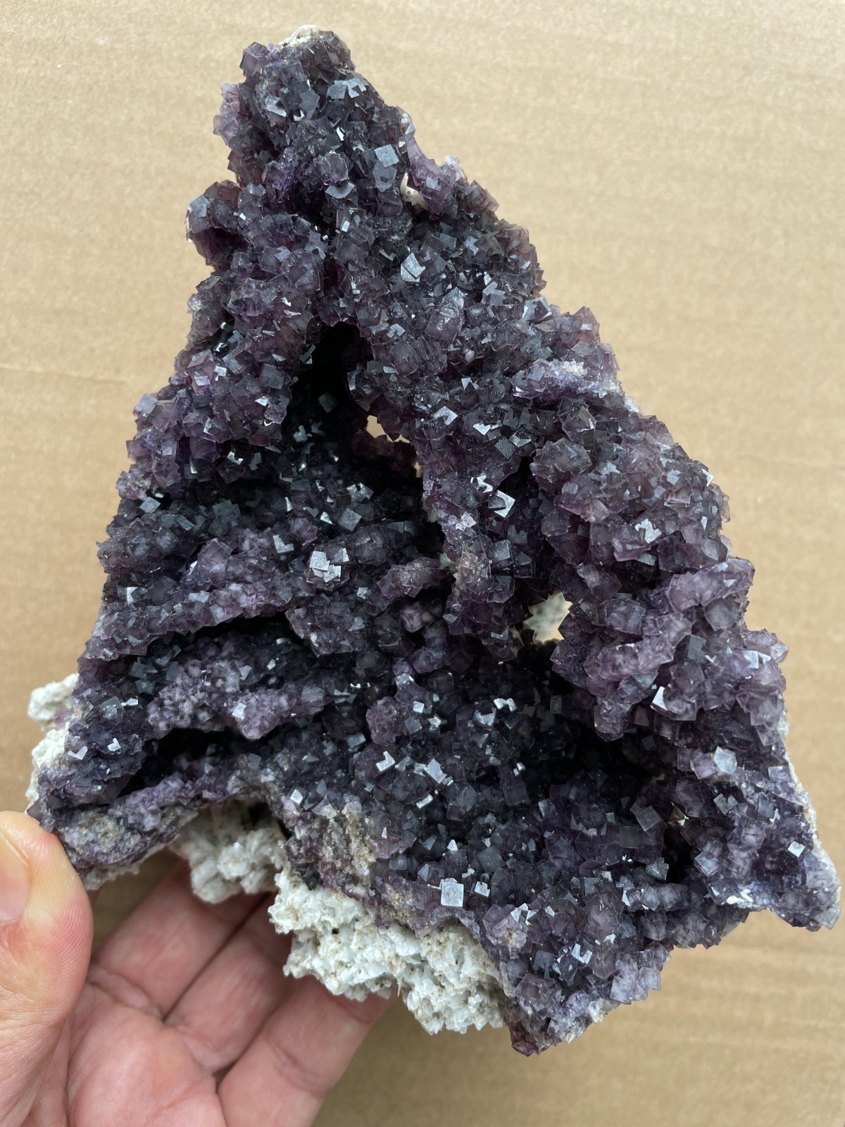 570g Natural cube fluorite on gypsum color-changing magical Landscape stone