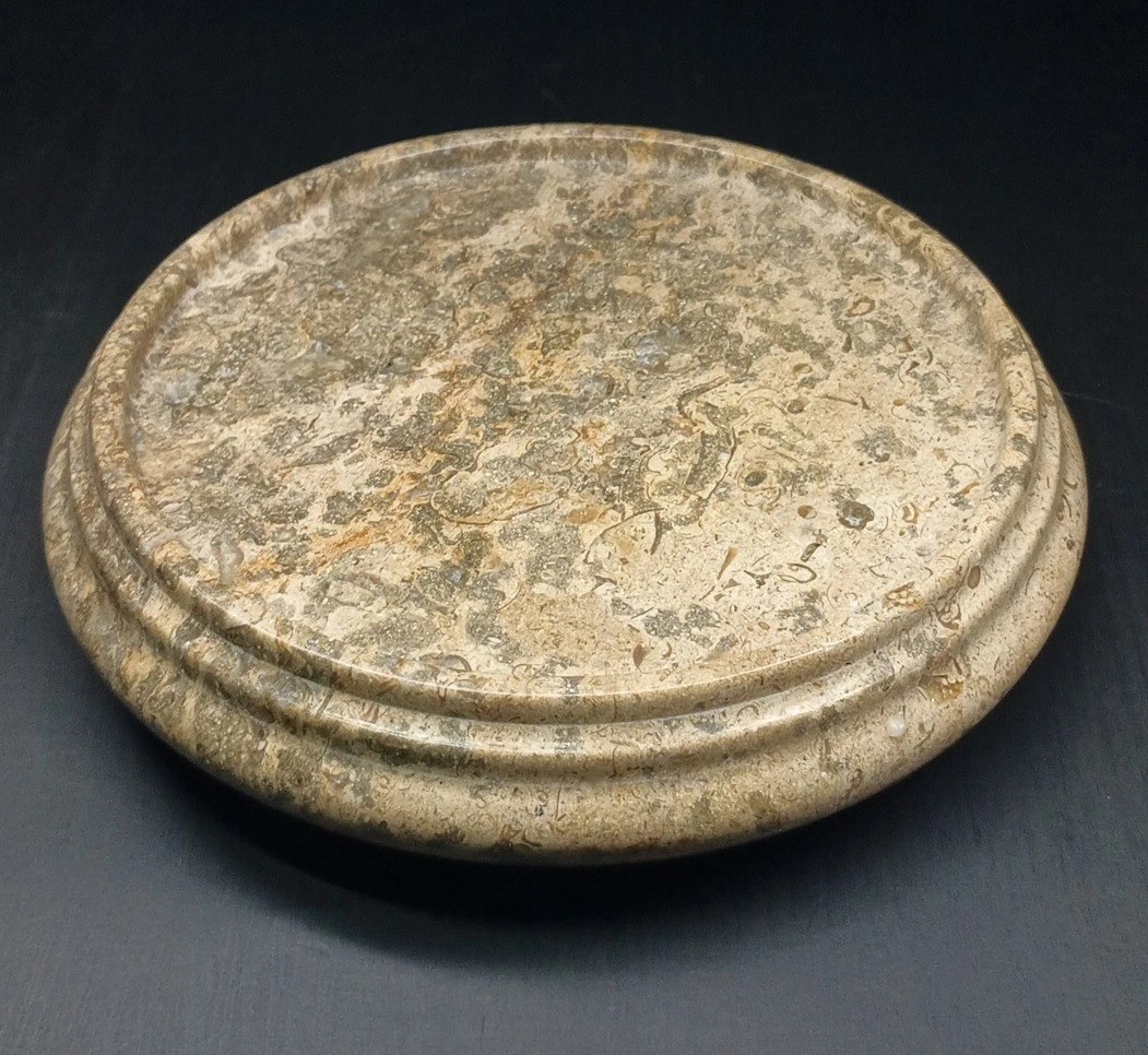 Round 3 Footed Pedestal Display Fossilized Natural Coral Stone, 5.5″ D X 1.5″ H