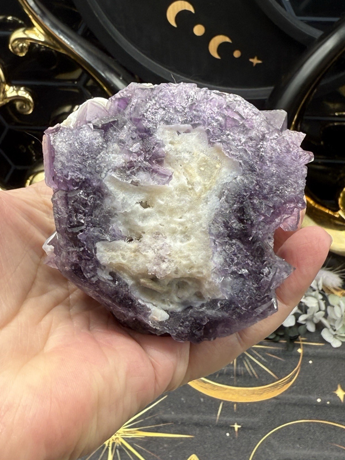 Natural Zhejiang octahedron purple fluorite specimenCrazy Uv Free ship & Gift