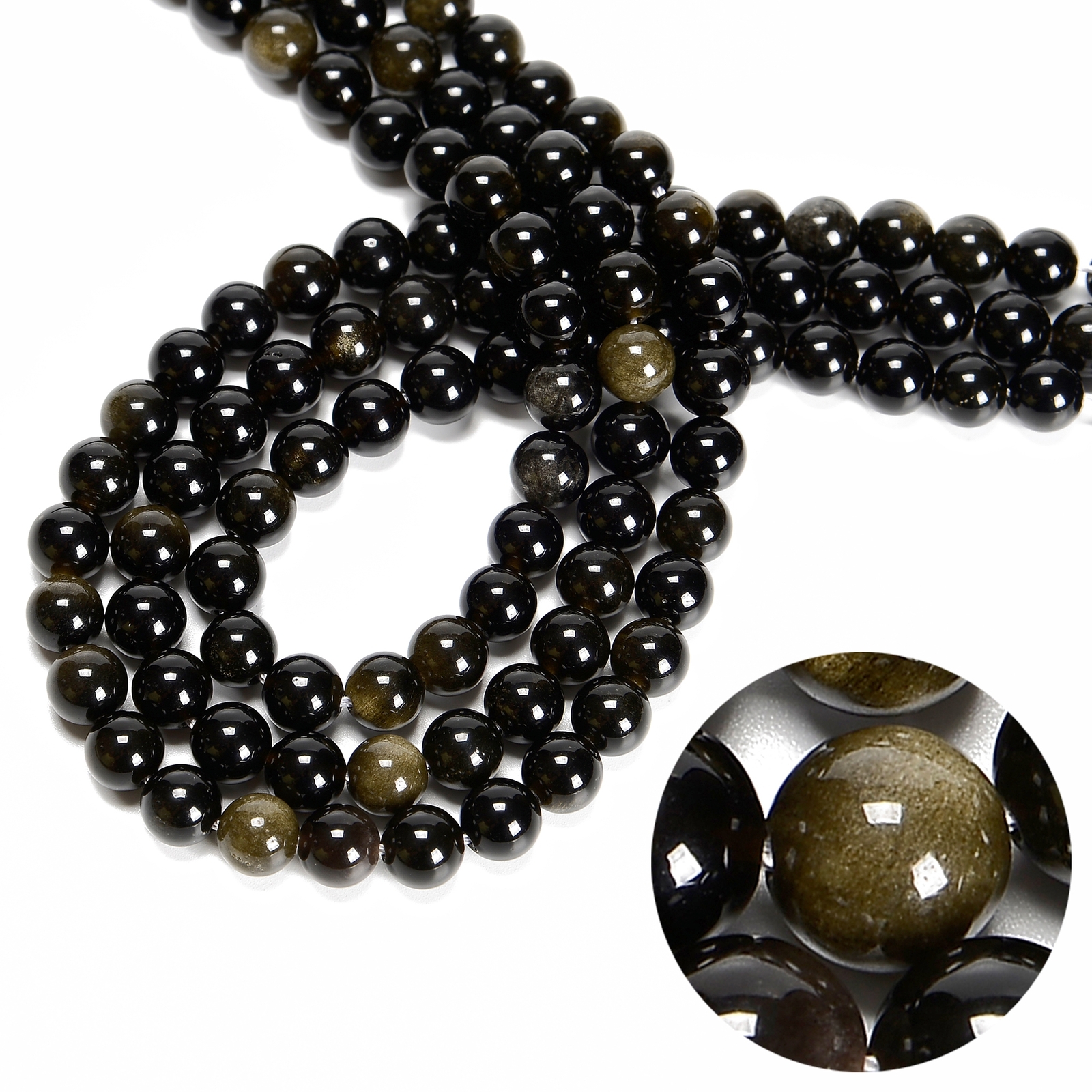 Gold Sheen Obsidian Smooth Round Beads 4mm 6mm 8mm 10mm 12mm 15.5″ Strand