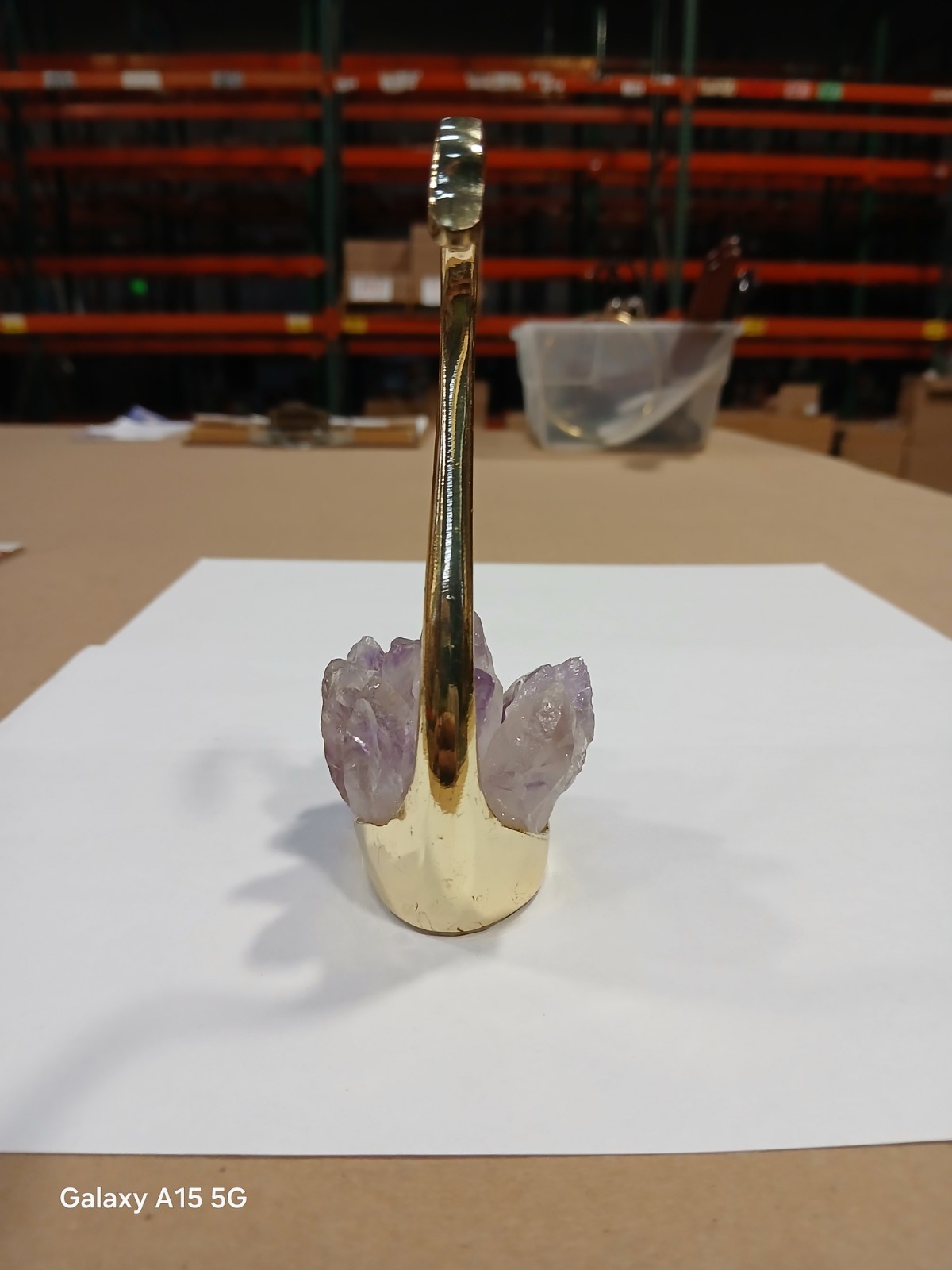 Natural Amethyst Crystal Cluster Gold-toned Zinc-alloy Swan Decor…