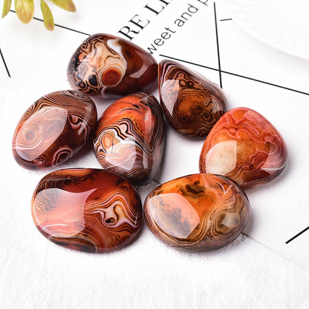Natural 4-5cm Tumbled Silk Banded Lace Agate Crystal Sardonyx Carnelian Stone
