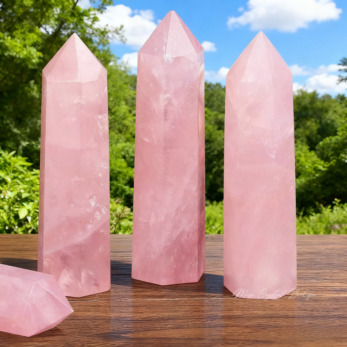 Natural Rose Quartz Tower Point Wand Obelisk Healing Stone Mineral Home Decor