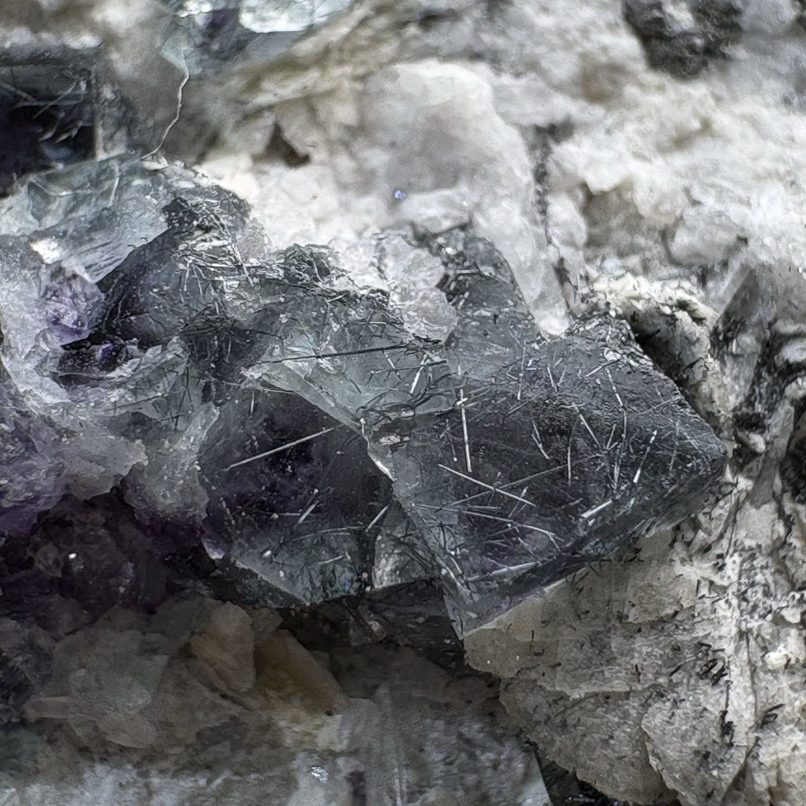 Natural Phantom Fluorite w/ Rutile & Quartz Cluster Raw Specimen Inner Mongolia