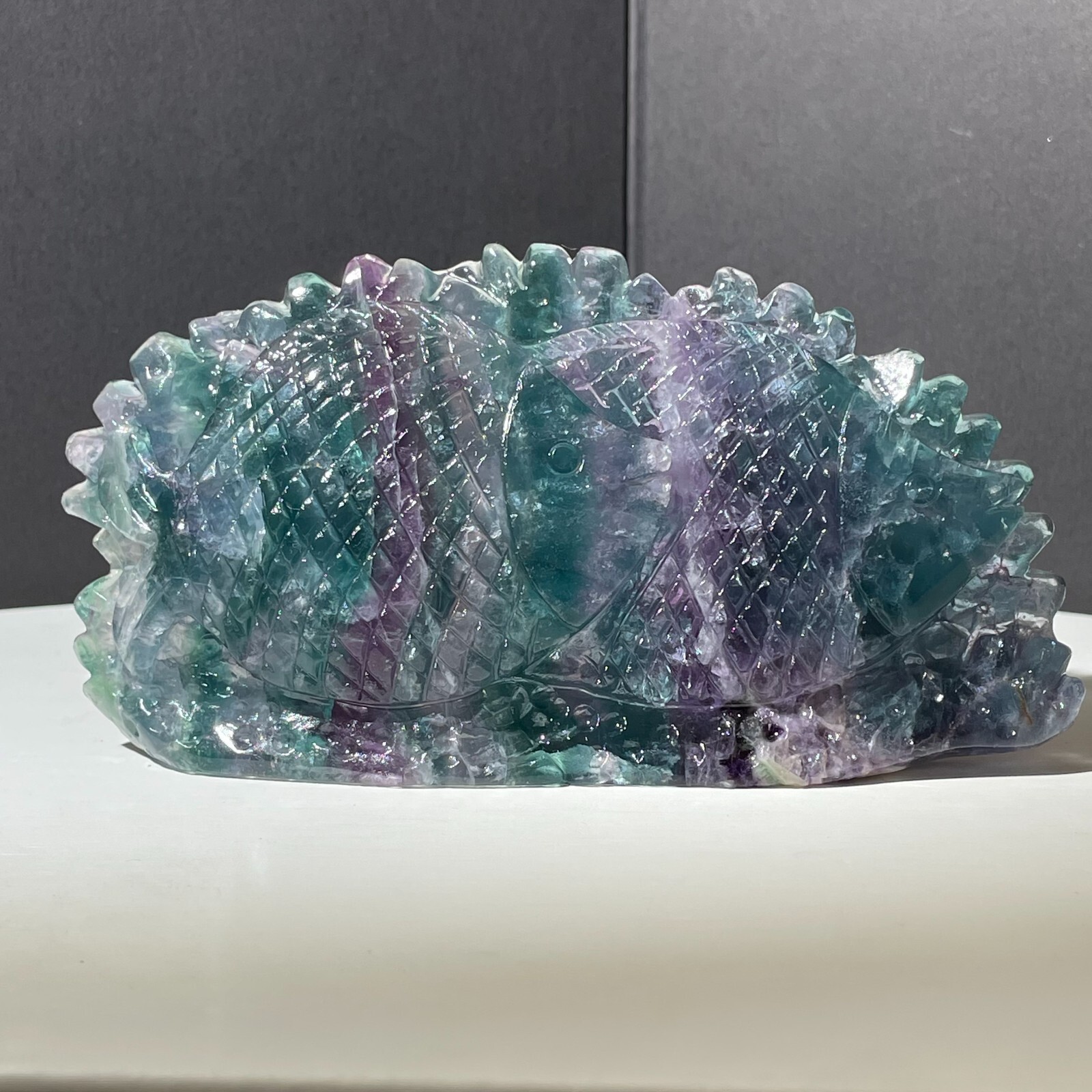 278g Natural fluorite hand carved fish quartz crystal spiritual healing