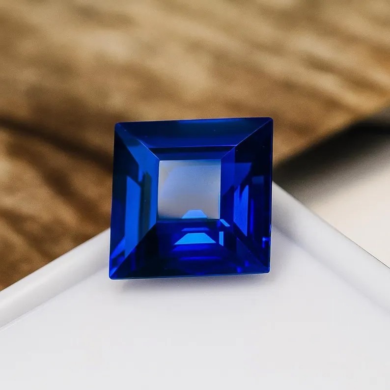 12 Ct Blue Sapphire Princess Cut Loose Gemstone Natural Square Cut Stone