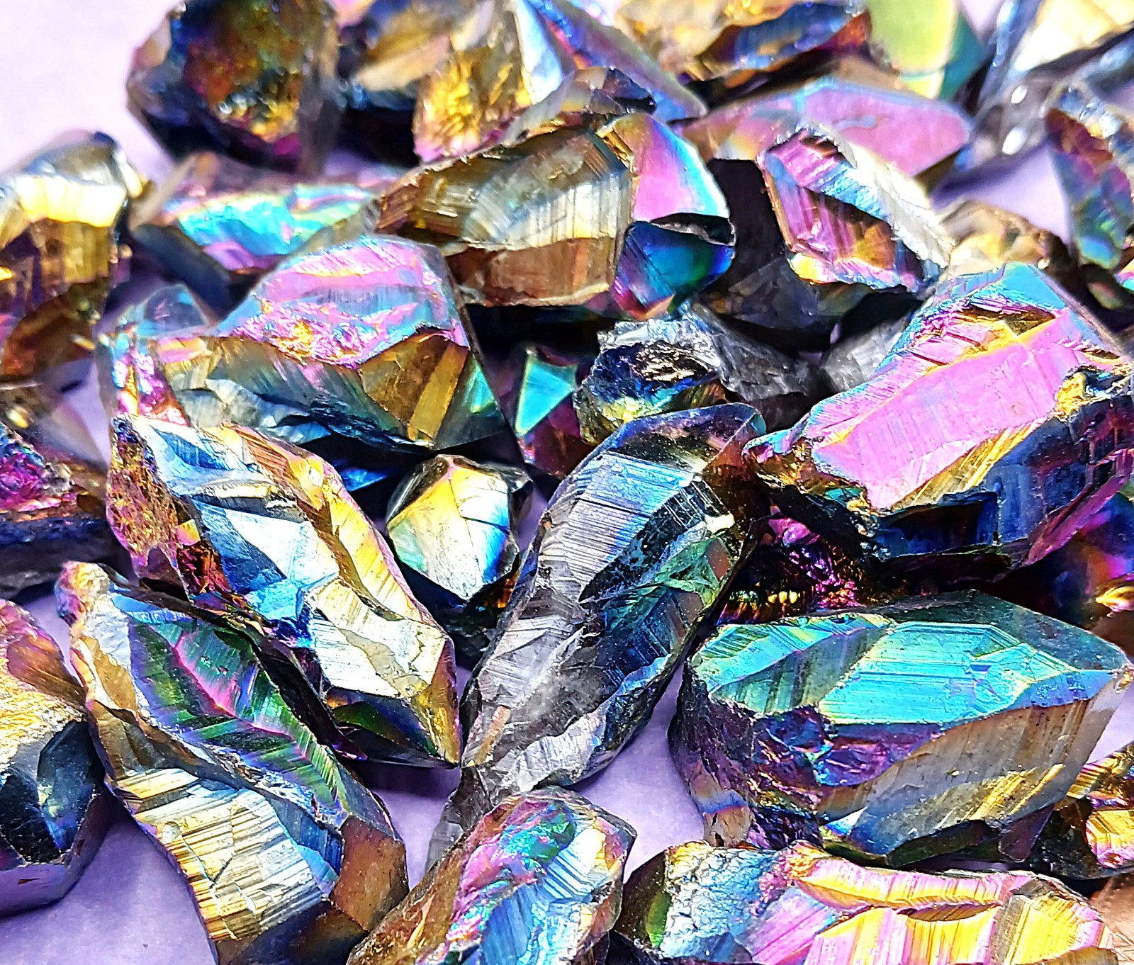 Rainbow Titanium Aura Quartz Crystal Stone Chakra Healing in Display Gift Box