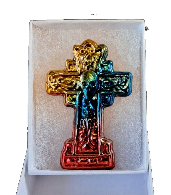 Gold/Blue/Red Bismuth Ore Celtic Cross Crystal Mineral Specimen Healing 1PC