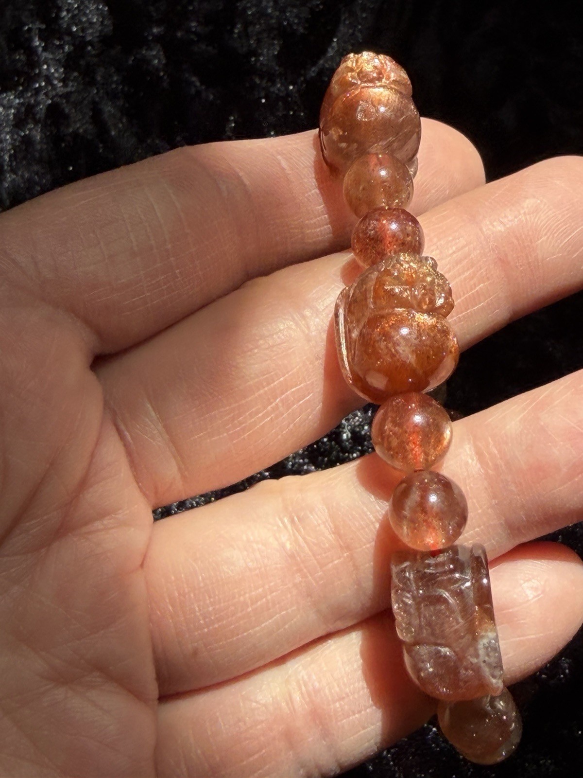 14mm Natural Pixiu Sunstone Flashy Crystal Bracelet Fits 7-7.5” Wrists