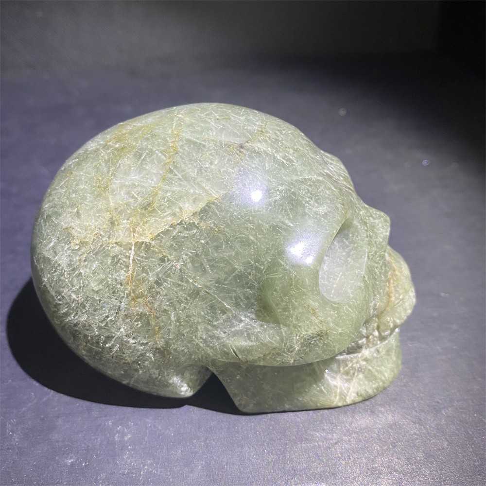 1.7LB 4″Natural A+Green Rutiled Quartz Skull Statue Crystal Reiki Carving Decor