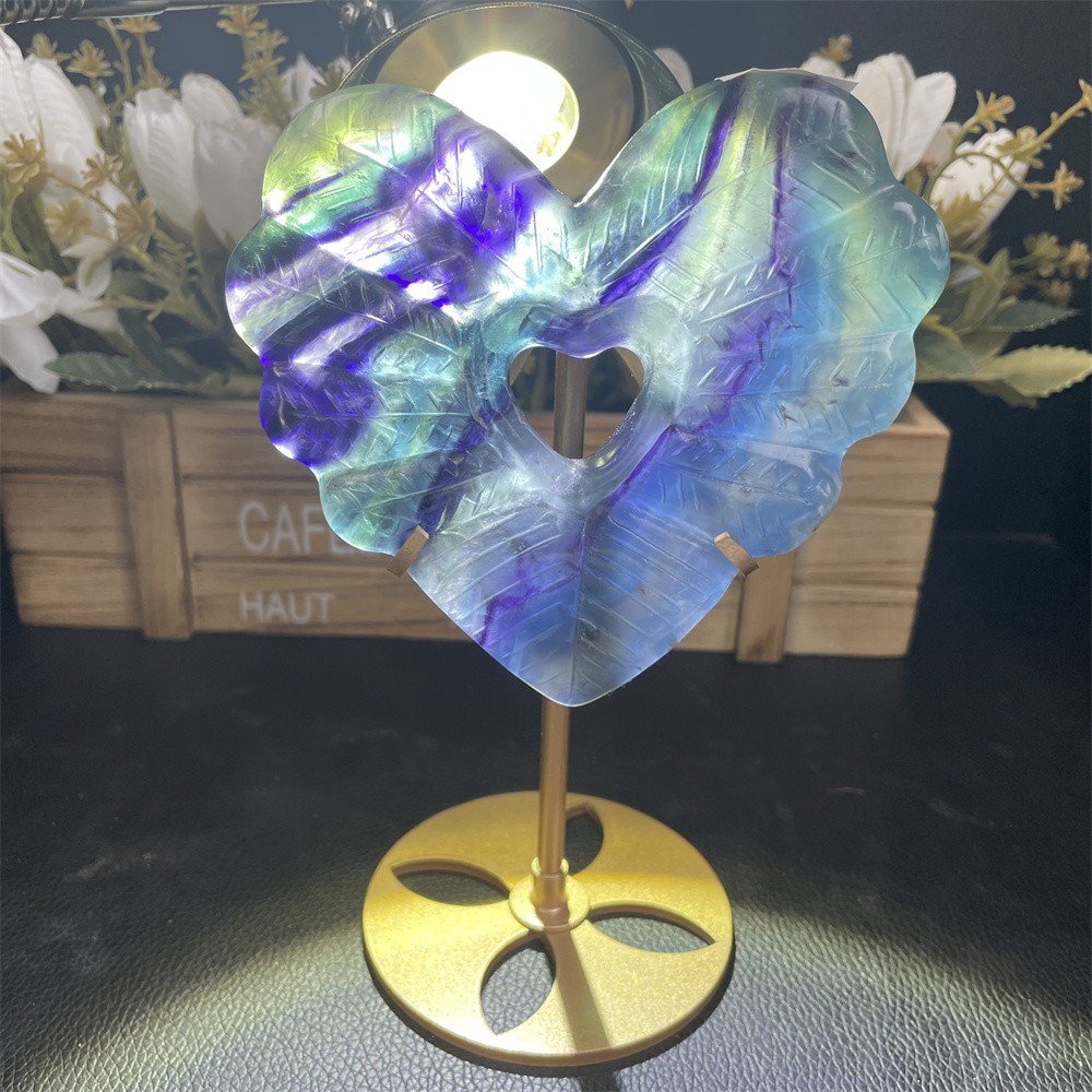 1LB 6.8″ A++Natural Rainbow Fluorite Love Wings Ornament Reiki Crystal Quartz