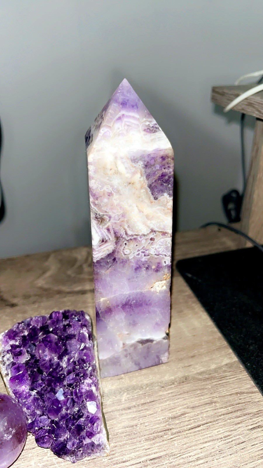 High-Quality Amethyst & Calcite Statement Set | 4-Piece Crystal Bundle w/ Stand