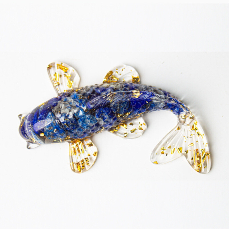 10Pcs Natural Lapis Lazuli Quartz Crystal Gravel Koi Healing Carp Resin Statue
