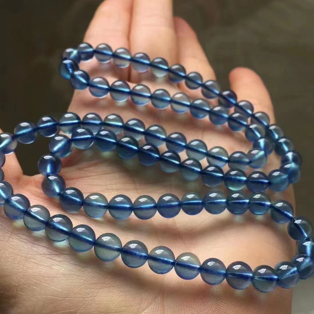 4.5mm Natural Blue Aquamarine Gemstone 3P Clear Round Beads Fashion Bracelet 5A