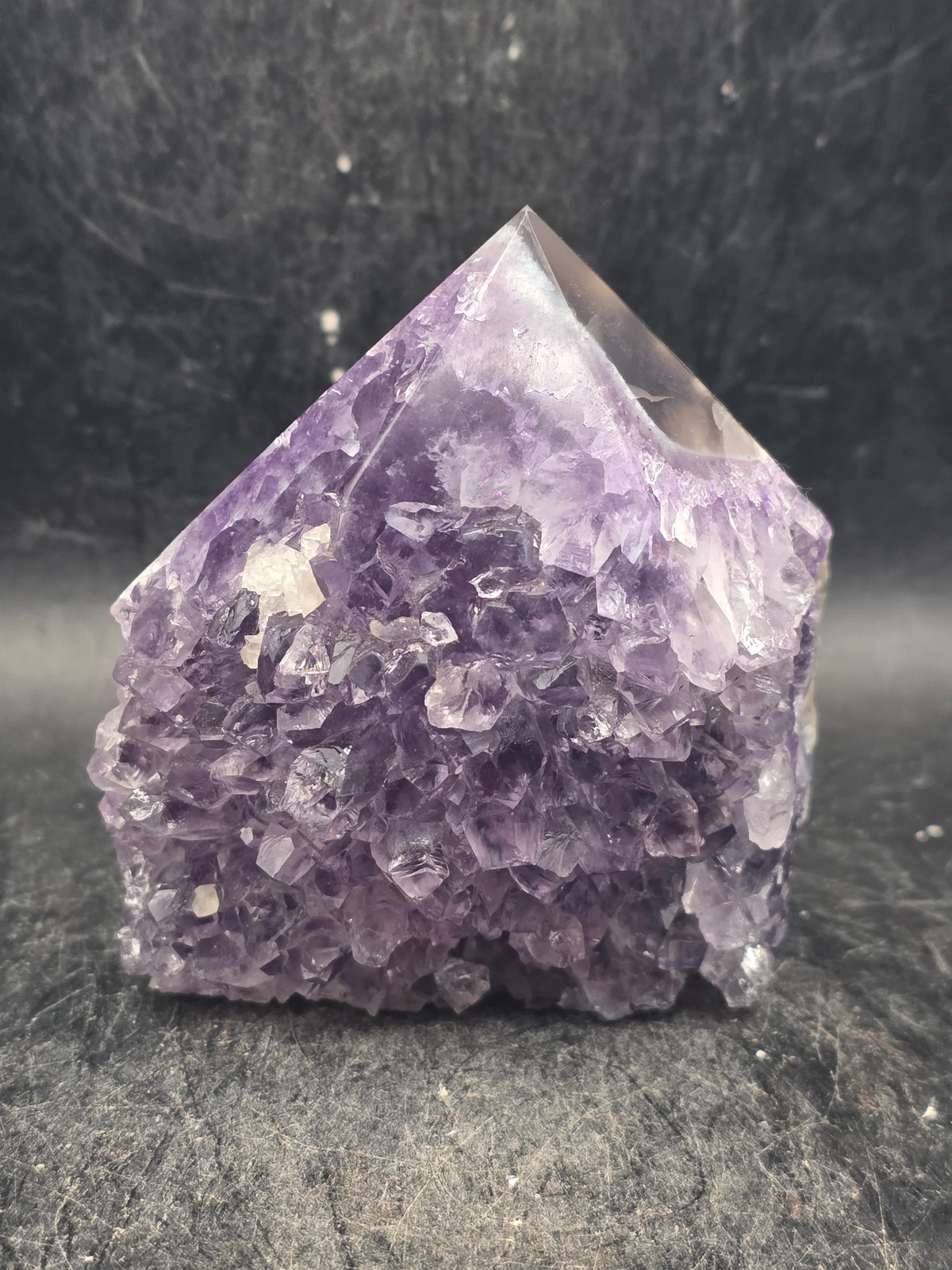 Druzy Amethyst polished top point! 10 ounces, 2.8 inches tall, 2.4 wide