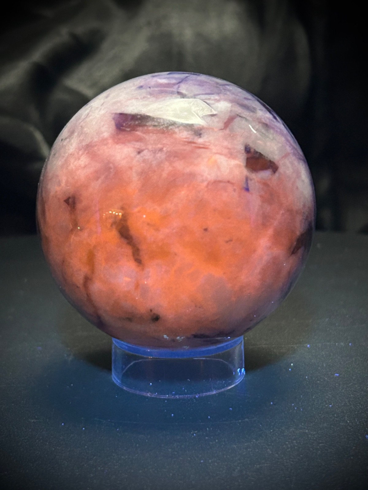 2.52” Afghanite Sphere With Acrylic Stand – Amazing UV 12.5oz (354 grams)