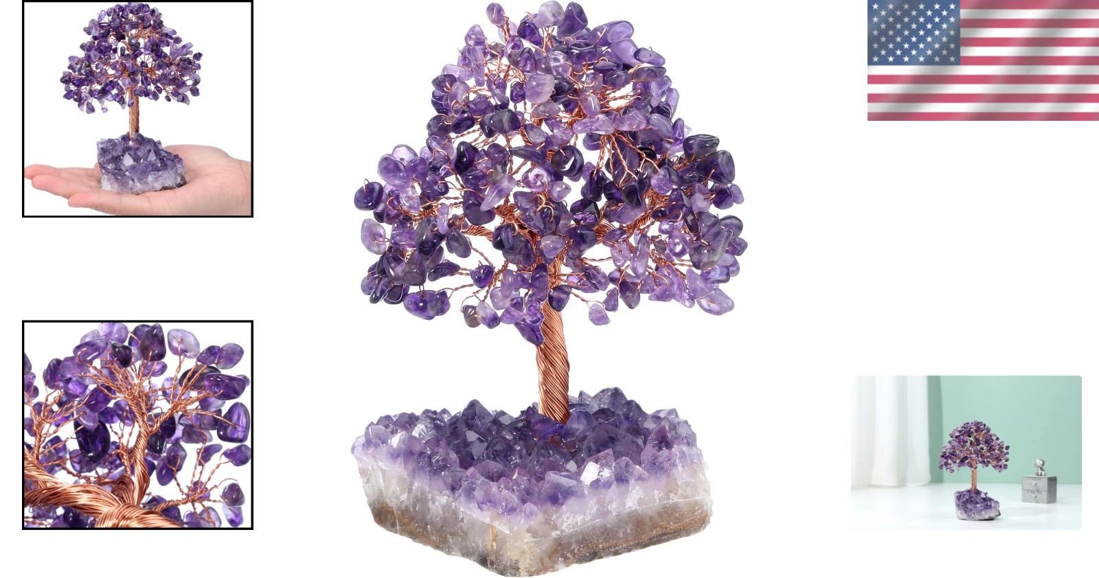 Natural Amethyst Healing Crystal Money Tree on Amethyst Cluster Geode Druzy B…