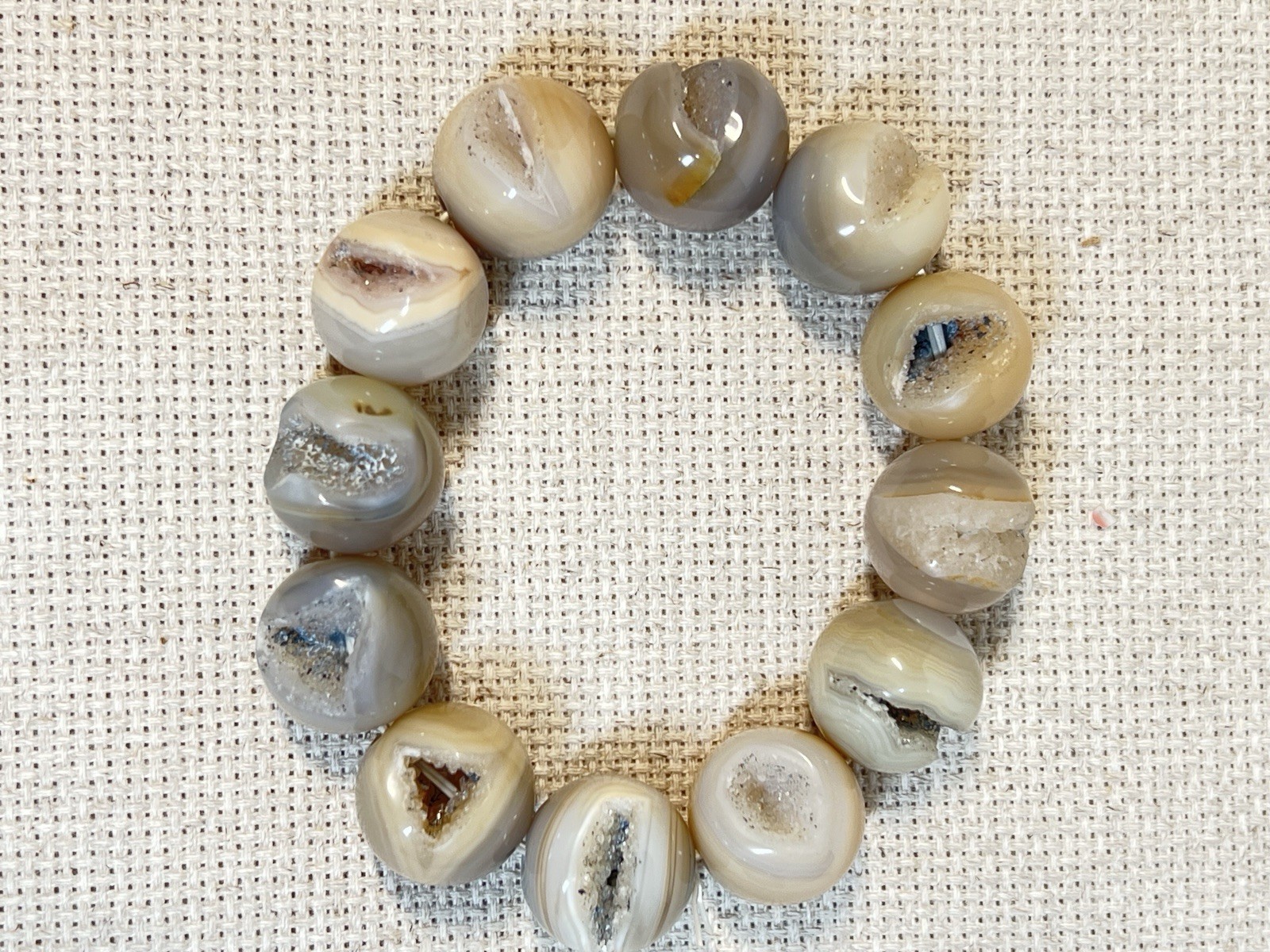 Botswana Drusy Agate Beaded Stretch Bracelet 18mm Statement