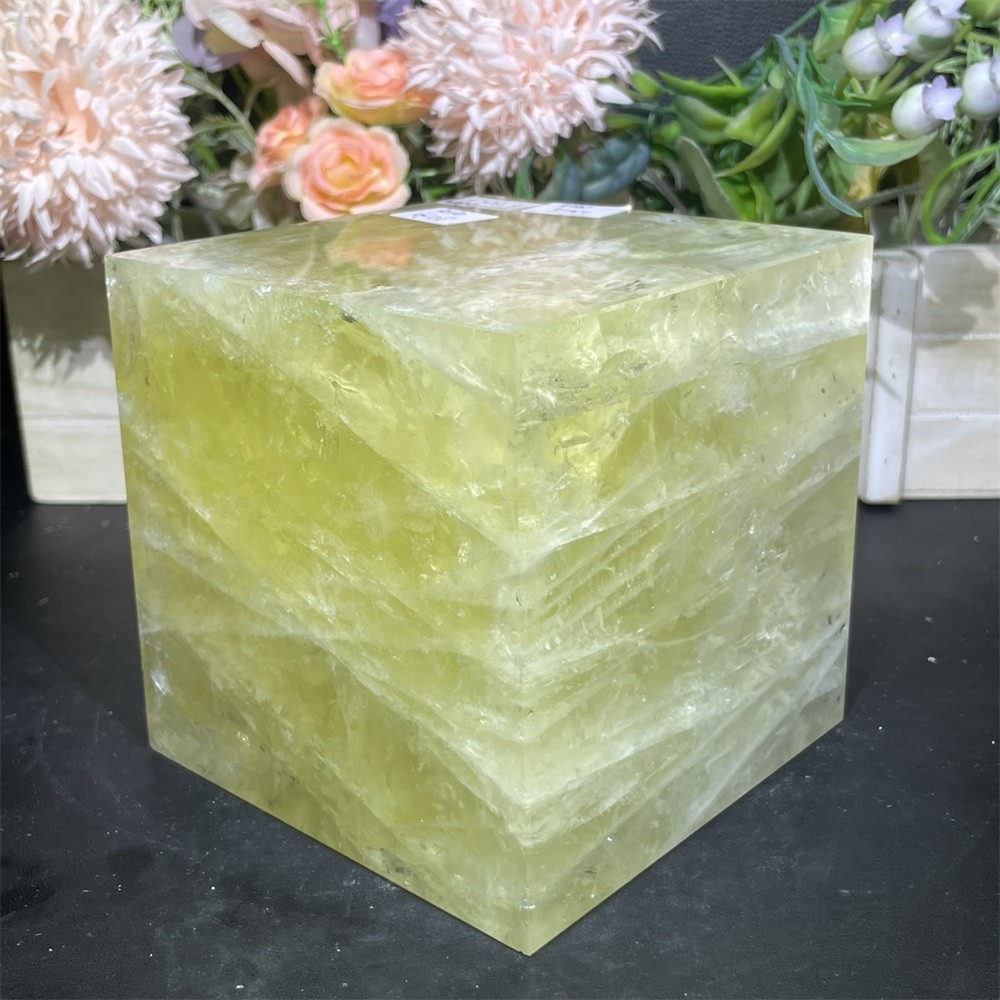 6.3LB 4″Natural A+Citrine Cube Square Carving Crystal Quartz Rainbow Reiki Decor