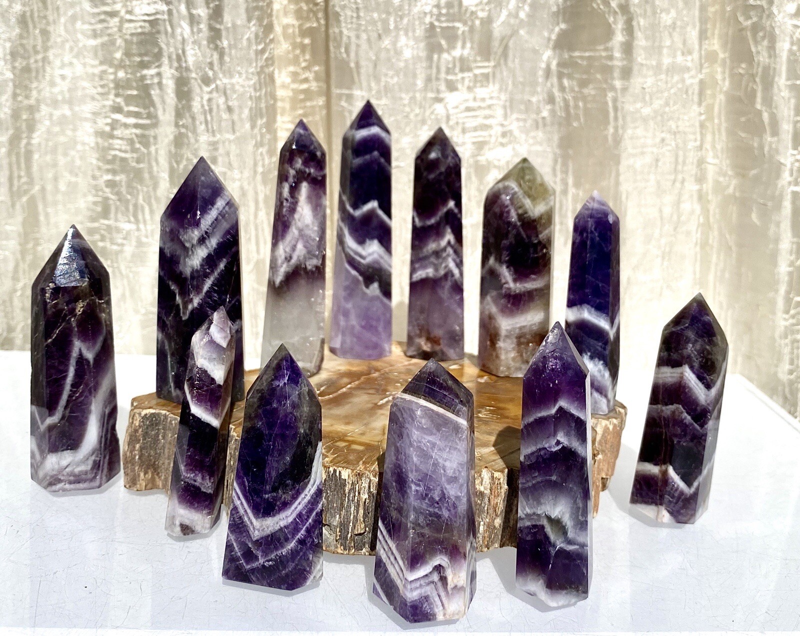 Wholesale Lot 1 Lb Natural Dream Chevron Amethyst Obelisk Tower Point Crystal
