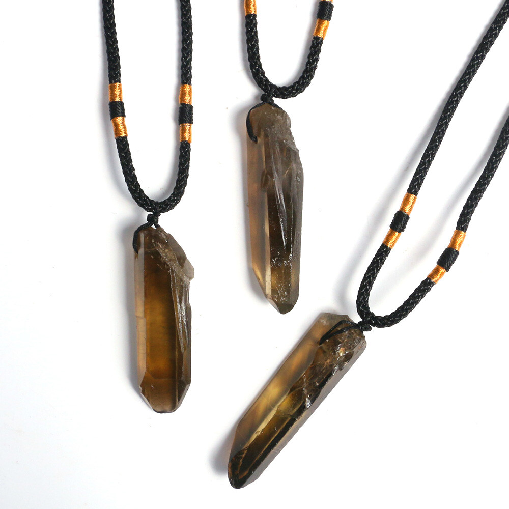 1PC Natural Irregular Smokey Quartz Necklace Crystal Pendant Stone Reiki Healing
