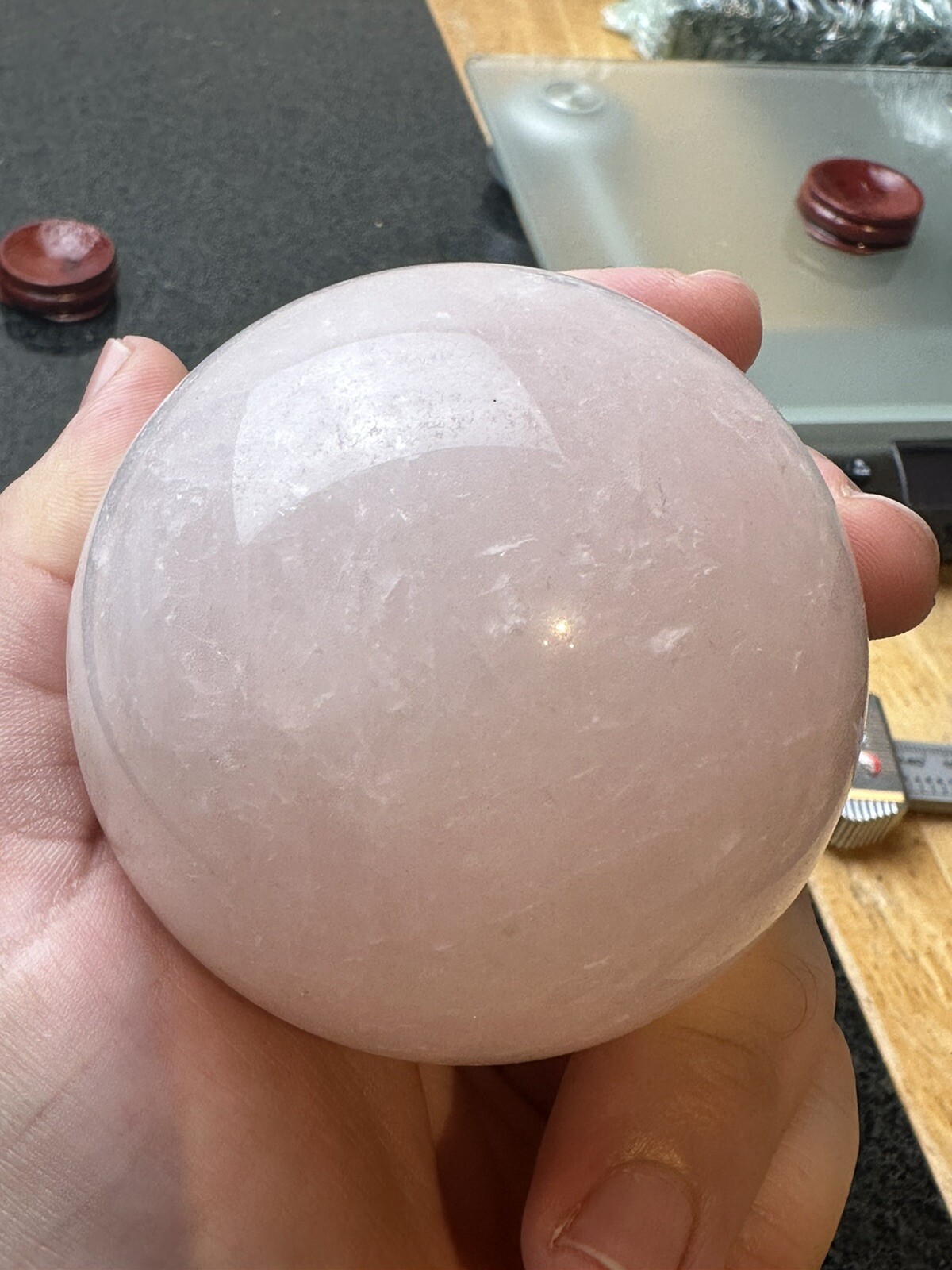 Large Natural Pink Rose Quartz Crystal Sphere Ball Healing Chakra 6.8cm 444g F5