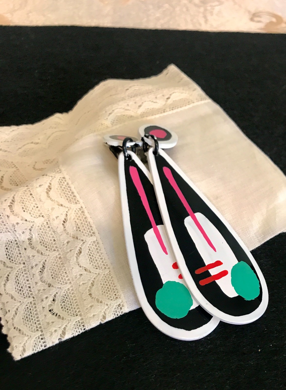 Mod 90s Style – Long Clip-On Earrings – Original Design – Signed by Artist