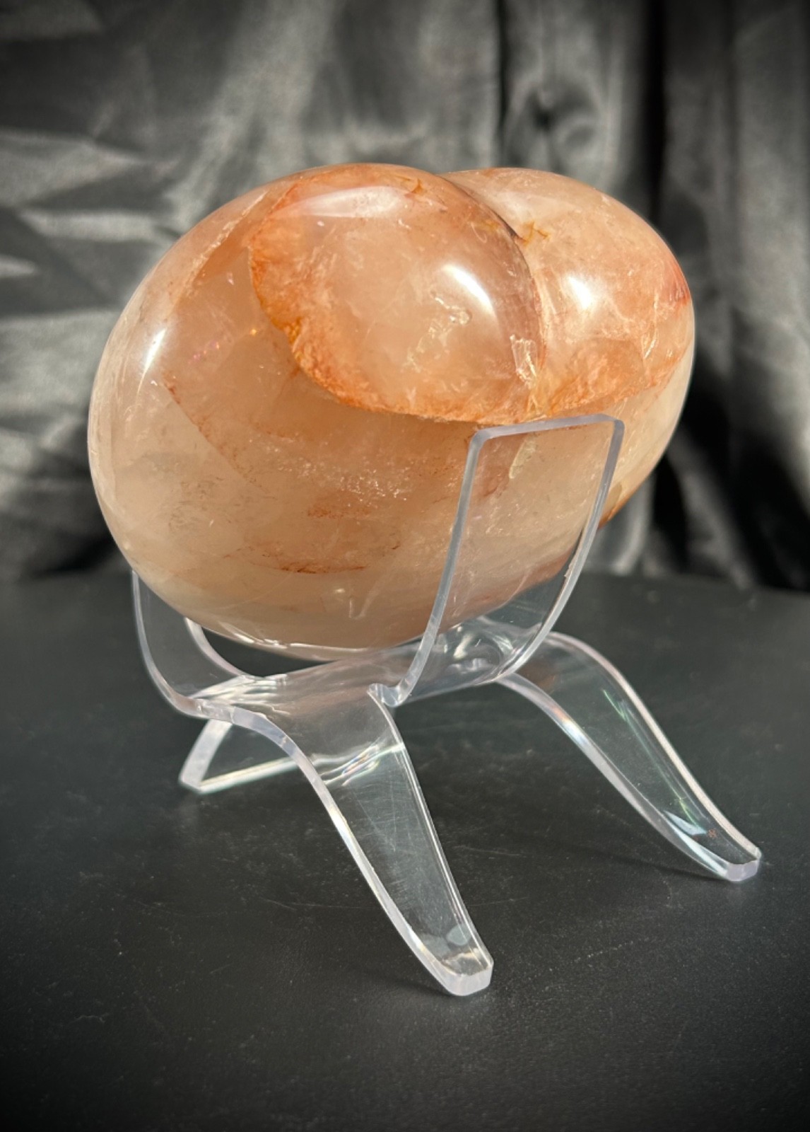 3.63″ Hematoid Quartz Heart Carving With Acrylic Stand 1lb 1.2oz
