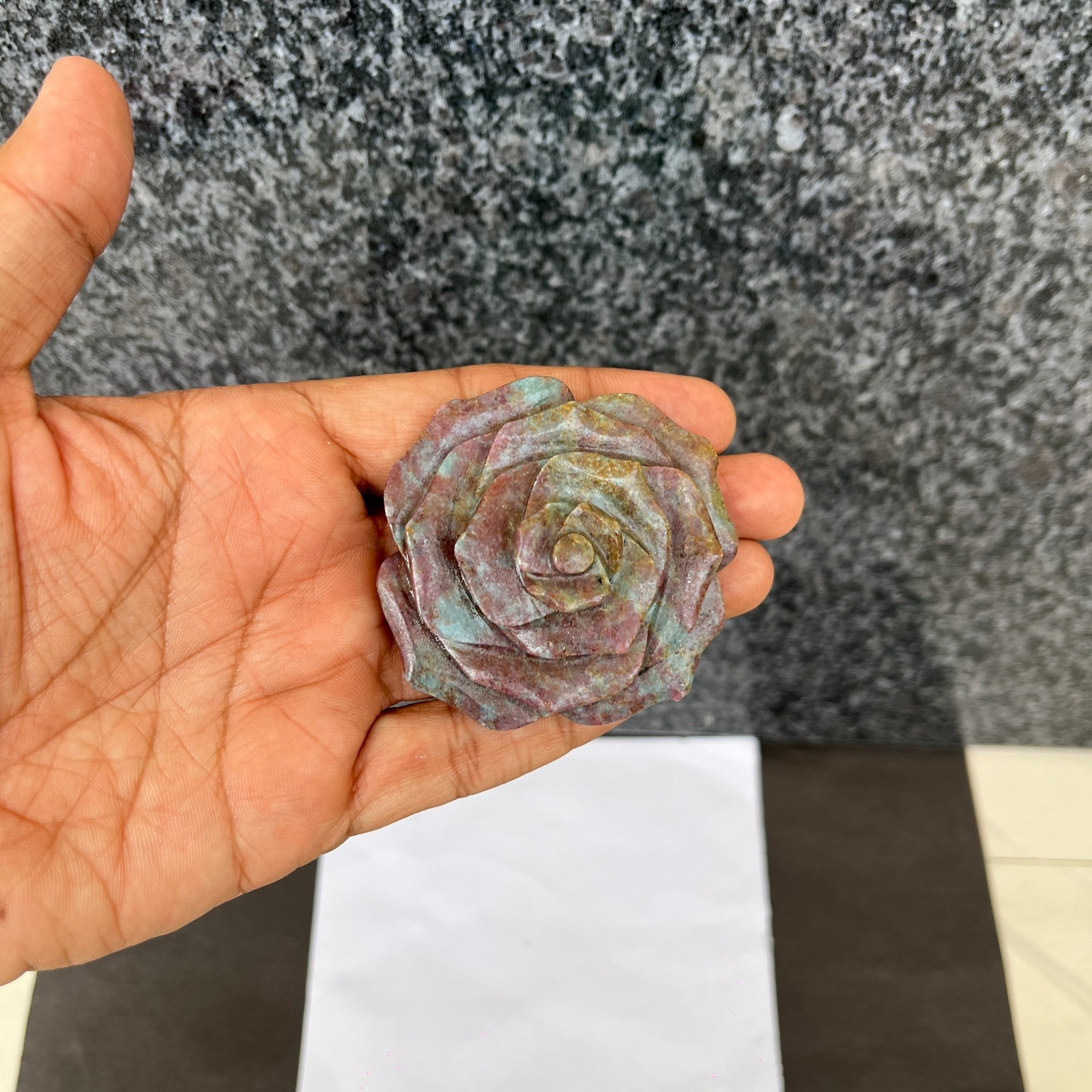Premium Ruby Kyanite Flower Carving 66mm Sculpture Natural Healing Crystal 170g