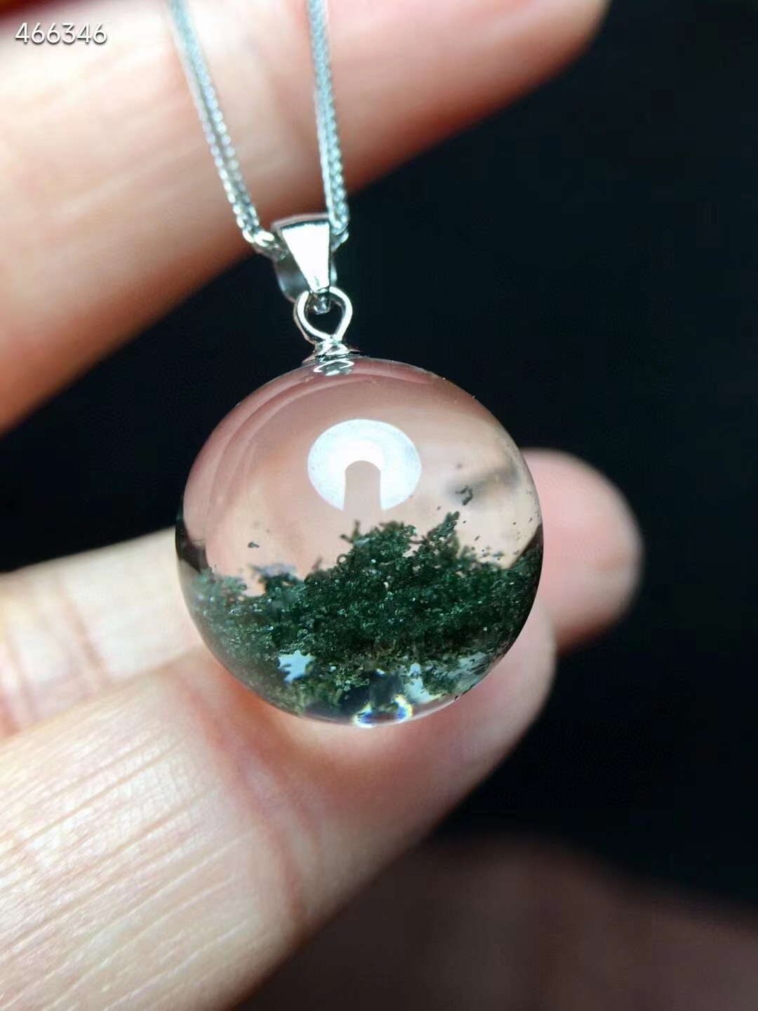 AAAAA Natural Green Phantom Quart Crystal Pendant Sphere Round Beads Necklace