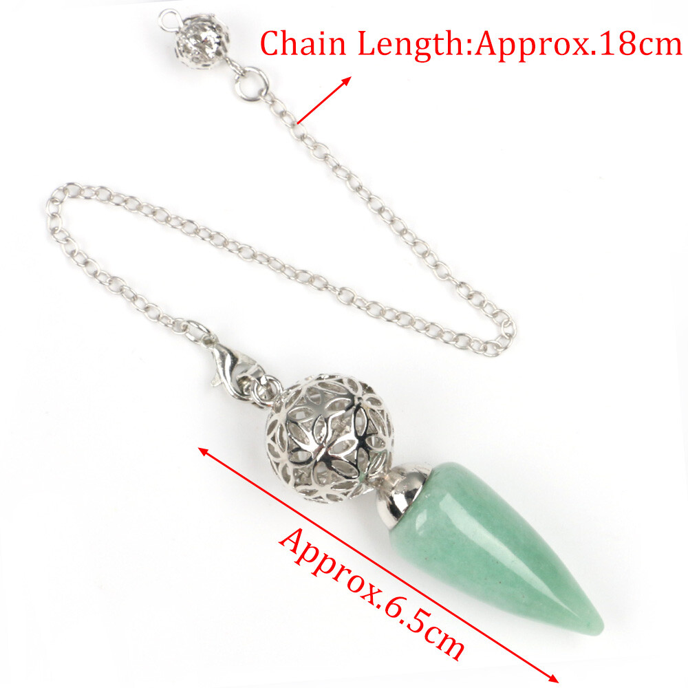 1pc Bullet Cone Crystal Chakra Chain Pendulum Quartz Stone Metal Dowsing Pendant